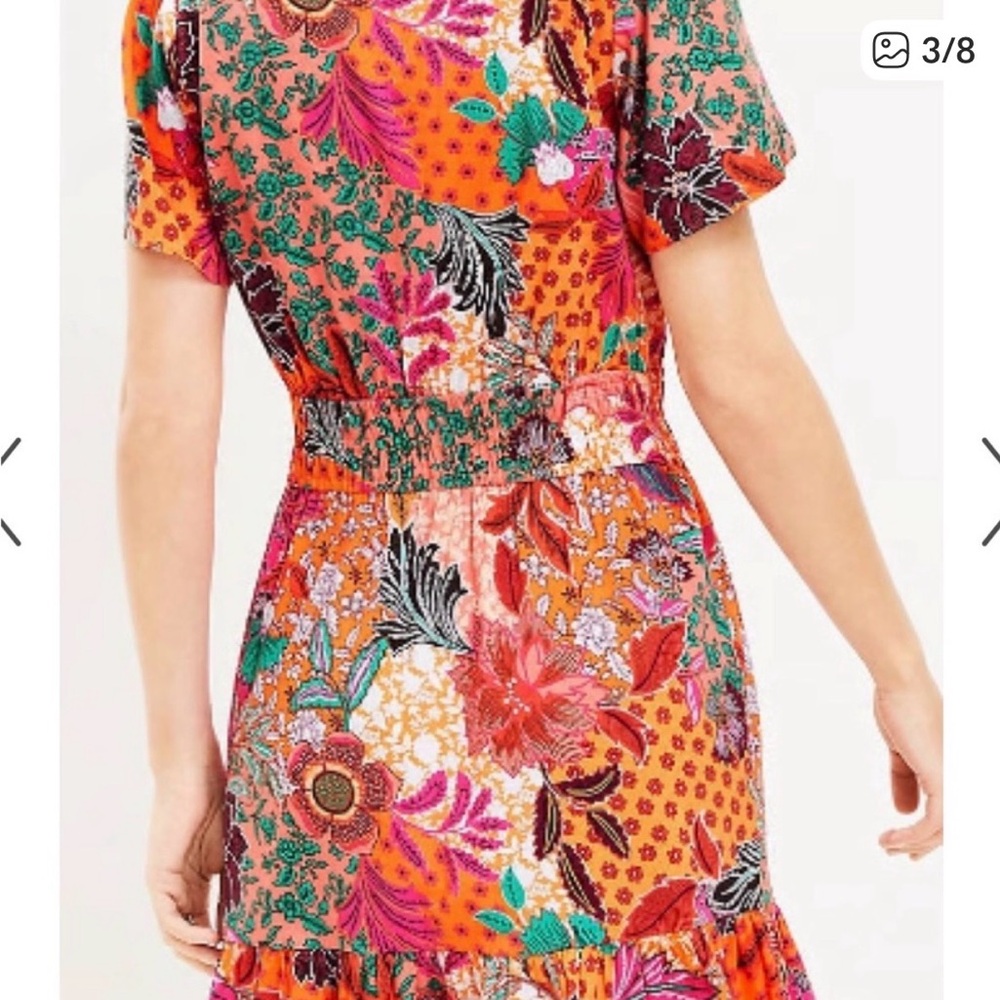 Loft Floral Patchwork Flutter Short Sleeve Dress … - image 5